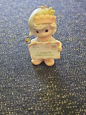 Precious Moments Cream and Pale Pink Christmas Figurine Ornament